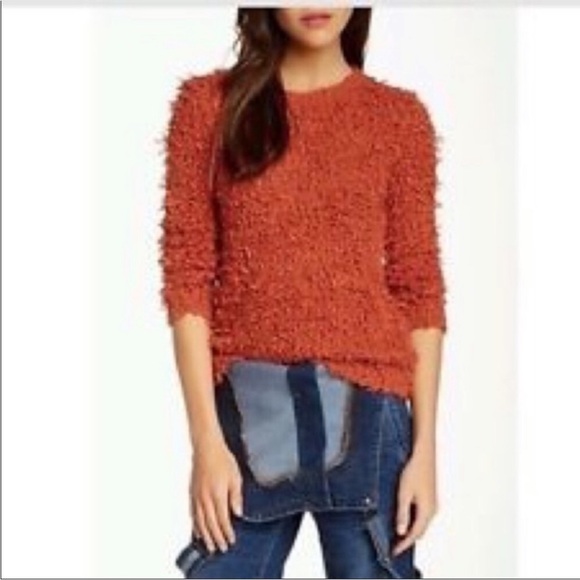 Like new! Free People Shaggy Orange Knit Sweater Top! Size XS - Picture 2 of 9